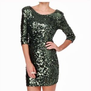 Blaque Label Green Sequin Party Cocktail Mini Dress, Open Low Back Size S